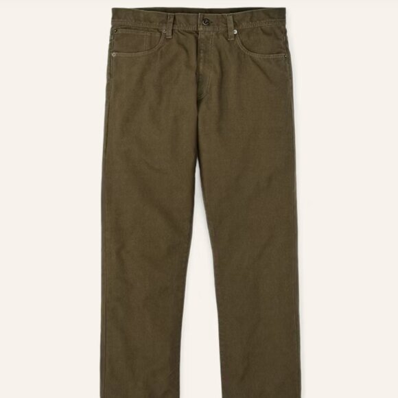 Filson Men's Dry Tin Cloth 5-pocket Pants Marsh Olive 34 Width x 30 Length